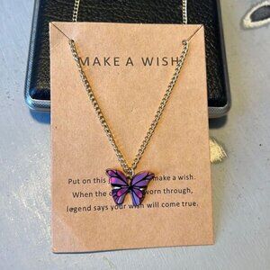Purple  Pink Gold Butterfly Make a Wish Necklace